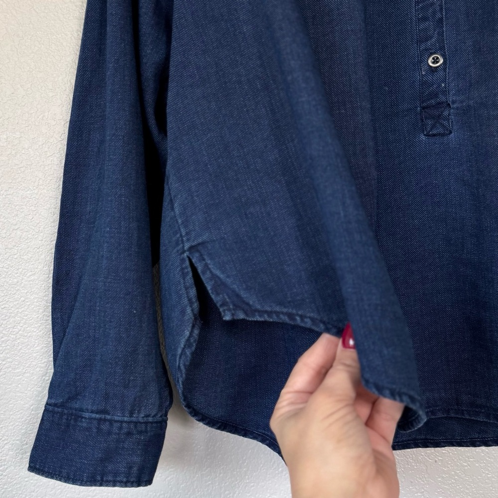 ANTHROPOLOGIE 1X PILCRO Henley Blouse in Dark Denim • Chambray Top Modern Boho - Picture 7 of 8